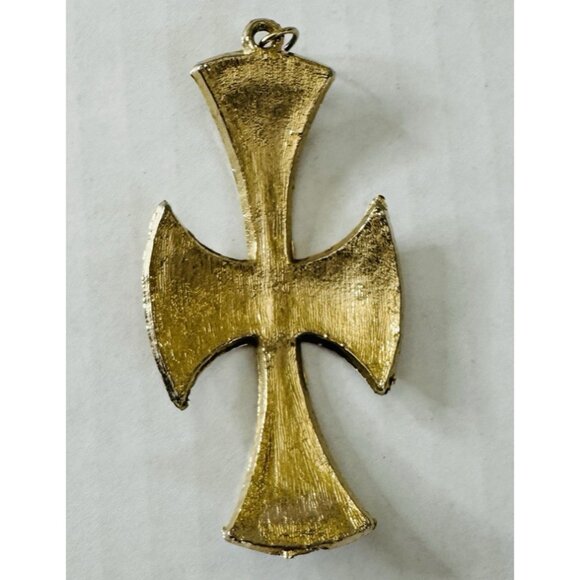 Vintage Maltese Templar Cross Pendant Gold-tone Metal Textured 3x1 3/4” - Picture 2 of 10